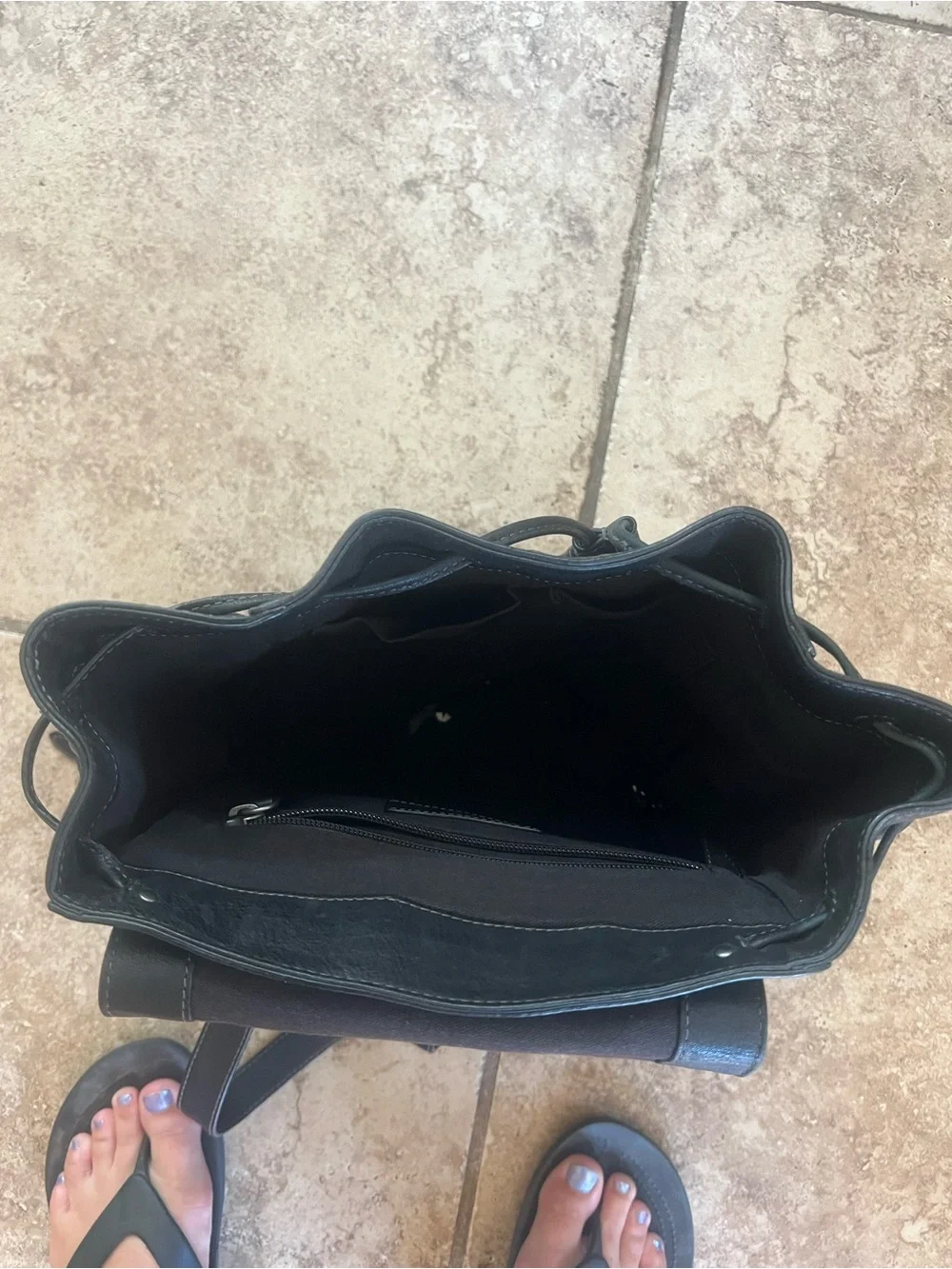 Frye Black Leather Drawstring Backpack